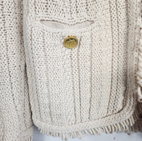 J. Crew Textured Cable-Knit Lady Wool Blend Fringe Jacket in Pale Bone Cream XS - Picture 8 of 15